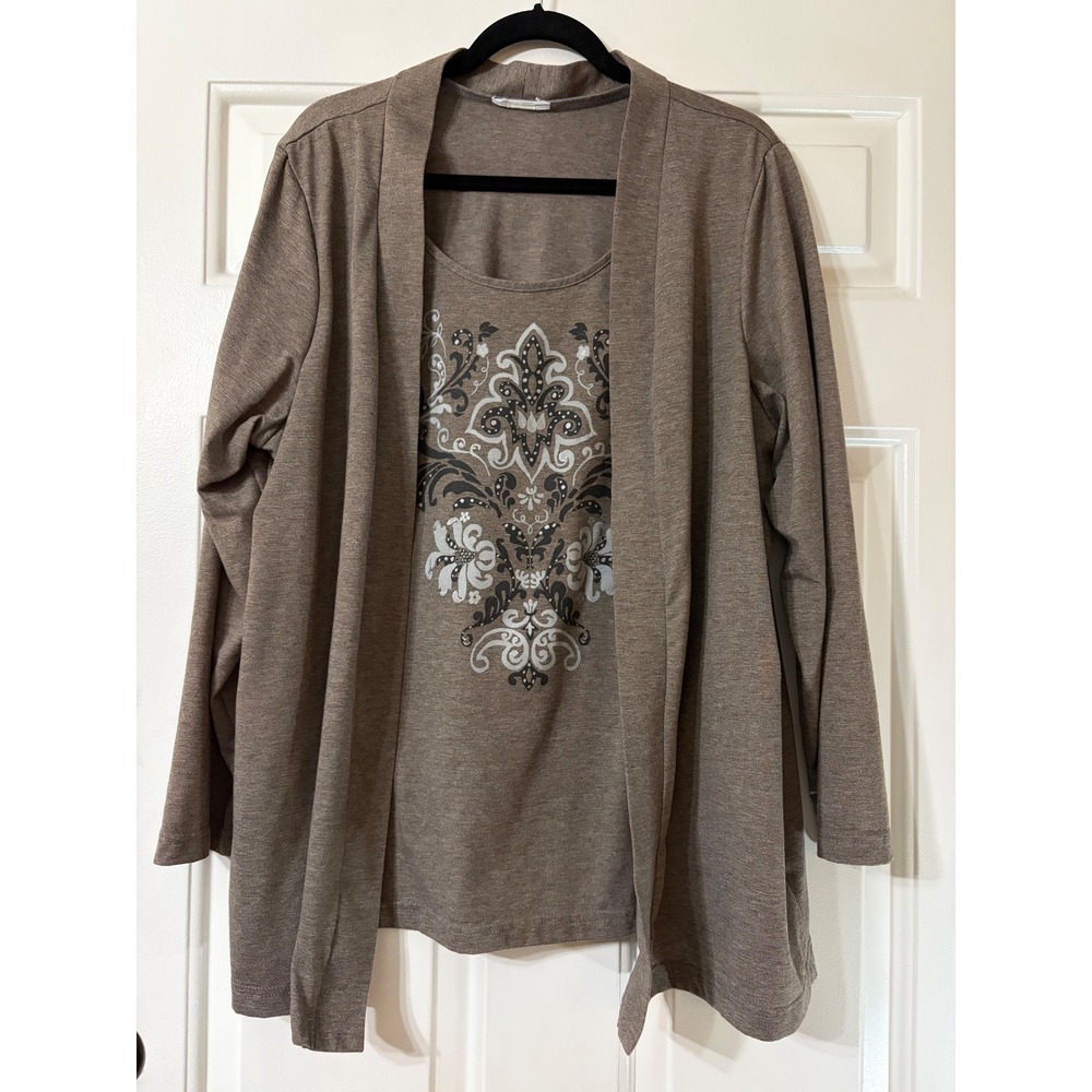 white stag// Cardigan and Graphic Tank Top Set | 2X || Brown|